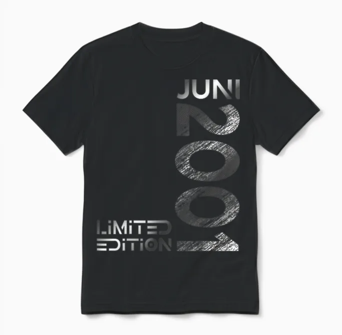 Limited Edition Juni 2001 Mann Frau 25. Geburtstag Unisex T-Shirt in Black