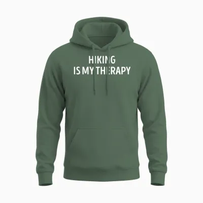 Hiking Is My Therapy Funny Outdoors Unisex Hoodie - Military Green