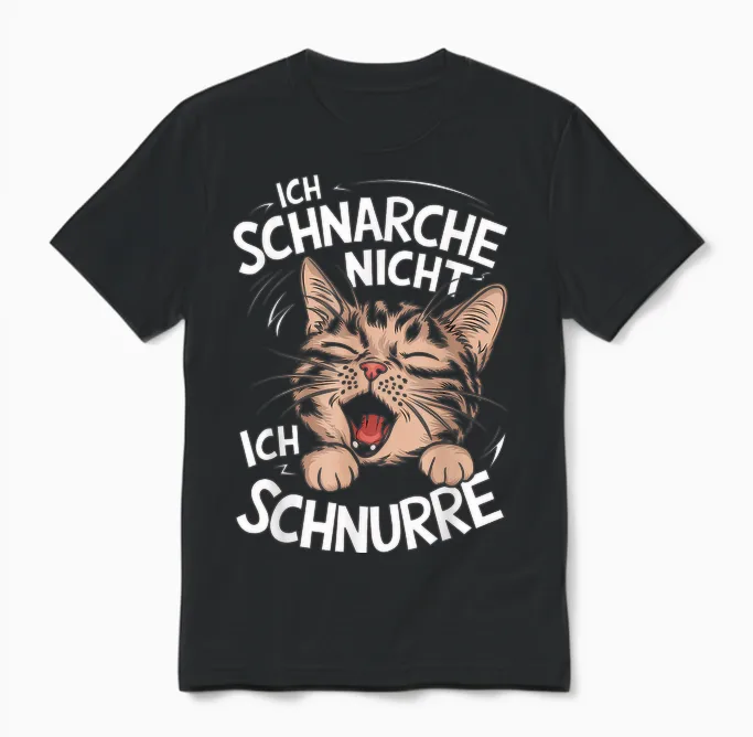 T-Shirt with German Text "ich Schnarche Nicht Ich Schnurre Katzen" [german, Black Unisex T-Shirt in Black