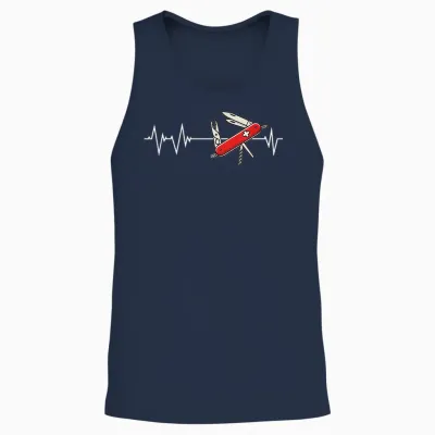 Military Knife Heartbeat Wear Switzerland Sackmesser T-Shirt, Black, S Unisex Tank Top - Navy
