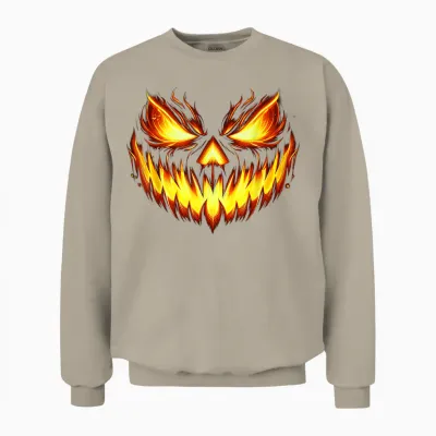 Scary Jack O Lantern Carved Pumpkin Face Halloween Costume Unisex Sweatshirt - Sand