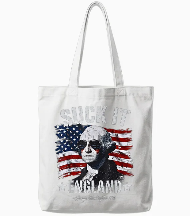 Suck-It England Funny 4th of July George Washington 1776 Tote Bags in White