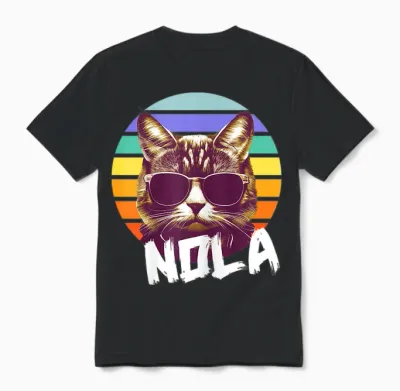 Nola - Cute Girl Name with Cool Cat Unisex T-Shirt - Black