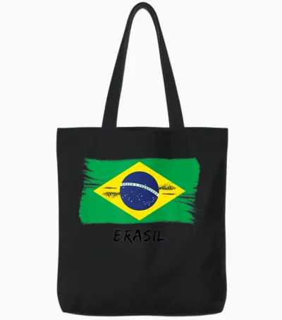 Brazilian Flag Brazil T-Shirt, White, S Tote Bags - Black