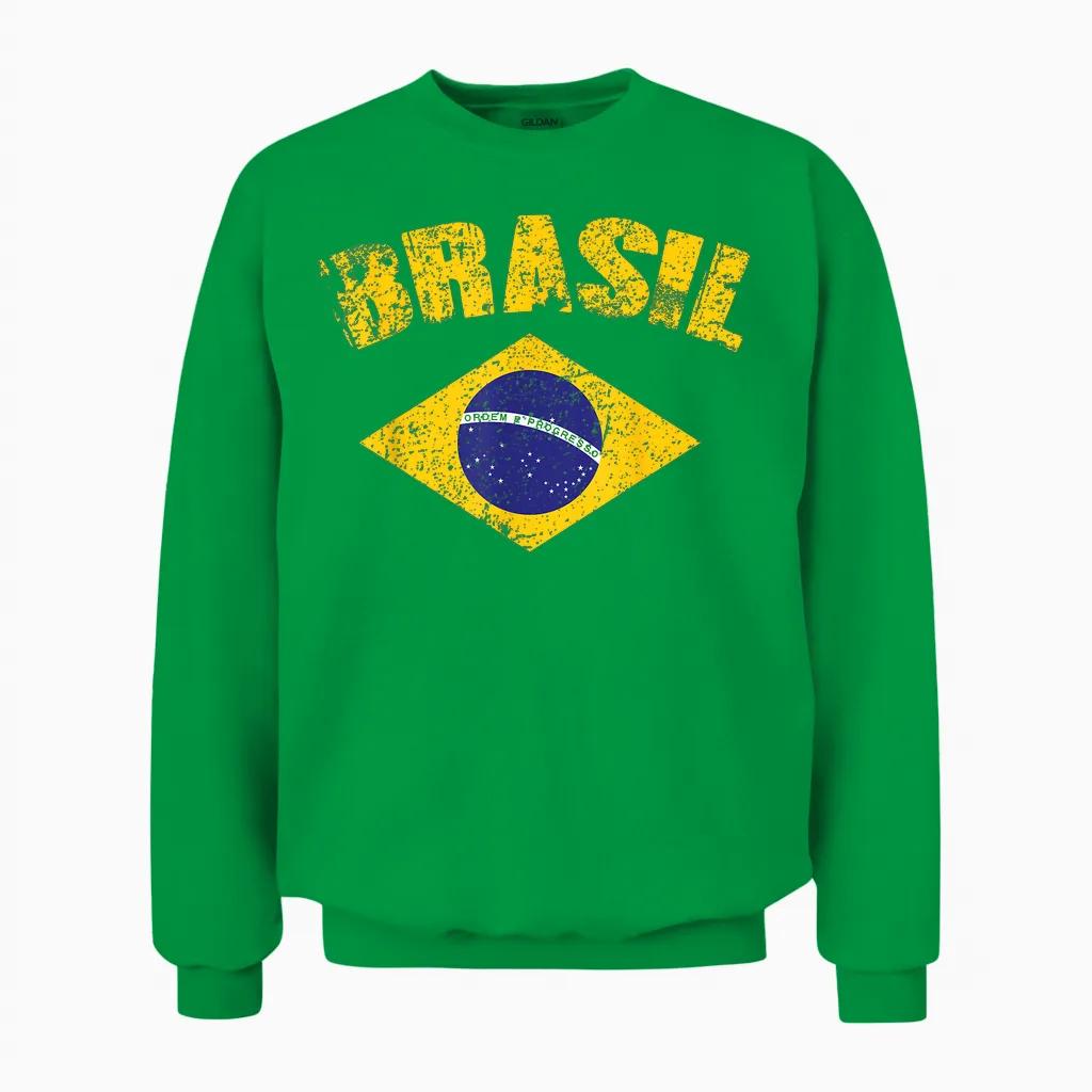 Brasilianische Nationalflagge Vintage Patriotischer Fußball Brasilien Unisex Sweatshirt in Irish Green