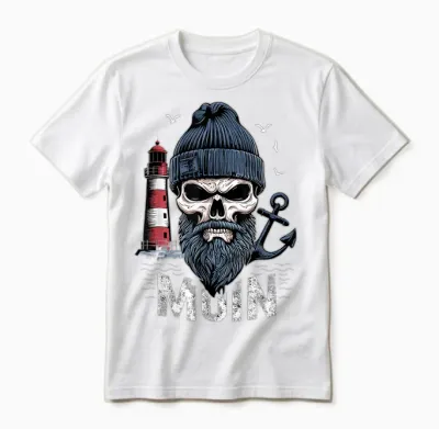 Moin Skull Lighthouse Moin North German Coastal Motif T-Shirt, Black, S Unisex T-Shirt - White