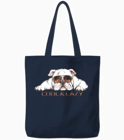 Funny Lazy Bulldog Tote Bags - Navy