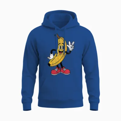 Retro Banana Cartoon with Sunglasses Men Women Funny Banana Unisex Hoodie - Royal