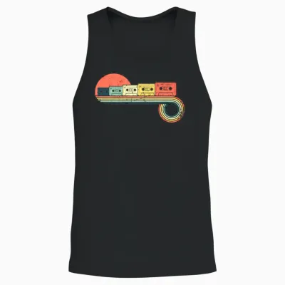 Casette Tape Retro Retro Vintage Sunset Rainbow Unisex Tank Top - Black