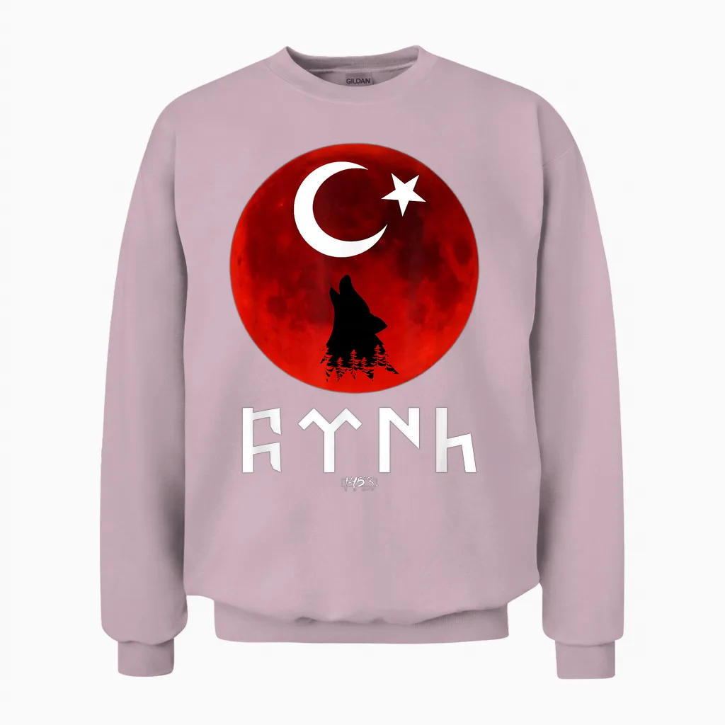 Göktürk Ayyildiz Türkei Flagge Türk Bayrak Bozkurt Tengri Unisex Sweatshirt in Light Pink