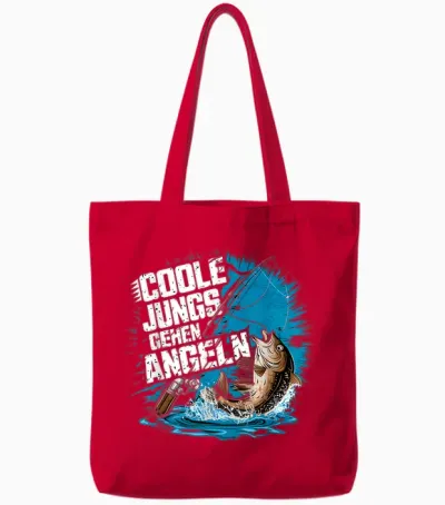 Cool Boys Walking Angeln Fisch Fangen Angler Fishing T-Shirt, Black Tote Bags - Red