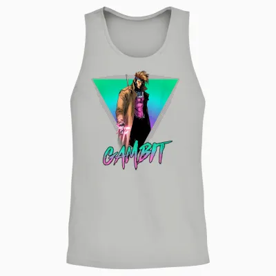 Marvel X-Men Gambit Epic Neon 80's Style Retro Portrait Unisex Tank Top - Ash