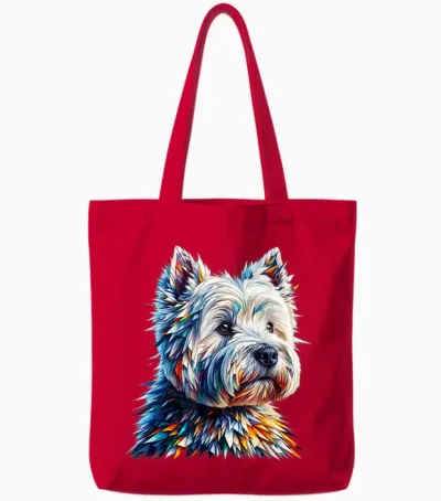 Polygon Art West Highland White Terrier Westie T-Shirt, Black, S Tote Bags - Red