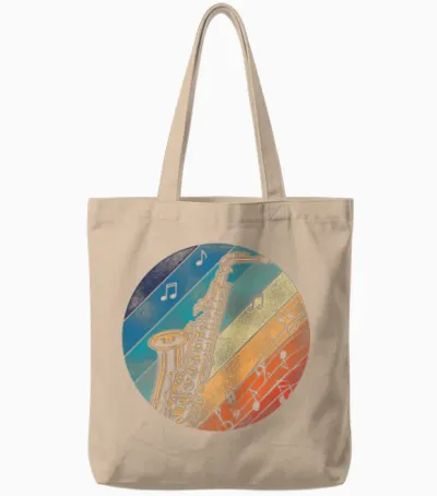 Saxophone Retro Vintage Tote Bags - Natural