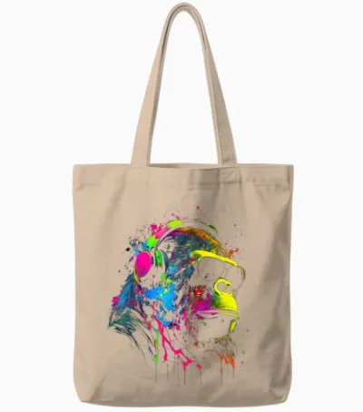 Monkey Dj with Headphones & Sunglasses Party Gorilla T-Shirt, Black Tote Bags - Natural