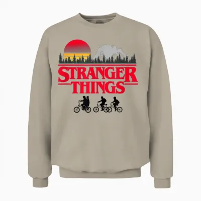 Stranger Things Retro Vintage Sunset Group Bike Silhouettes Unisex Sweatshirt - Sand