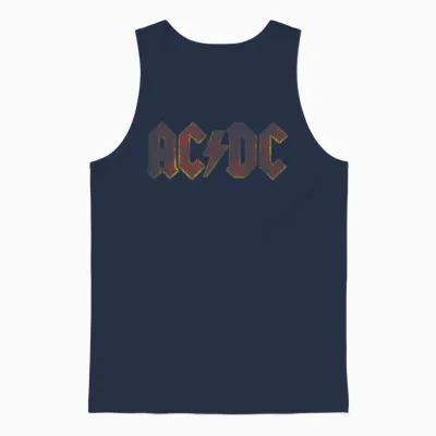 Official Ac/dc Distressed Red Logo Band Vintage Roll Unisex Tank Top - Navy