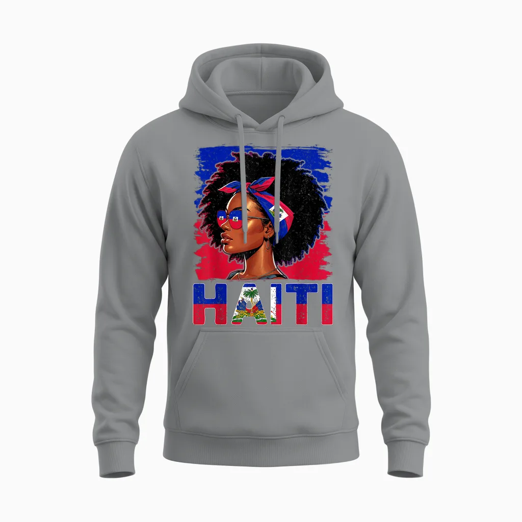 Haitian Flag Haitian Girl Proud Haitian Afro Haitian Women Unisex Hoodie in Sport Grey