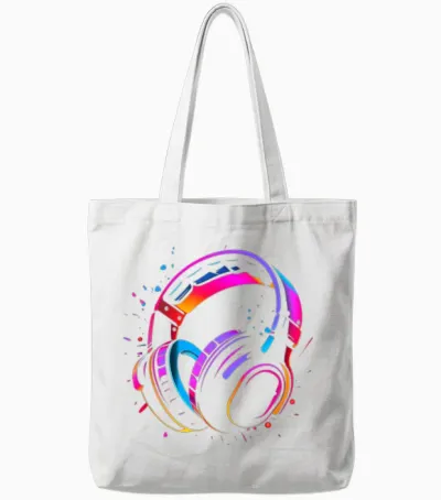 80s Style Dj Headphones Disc Jockey Nightclub T-Shirt, Black, S Tote Bags - White