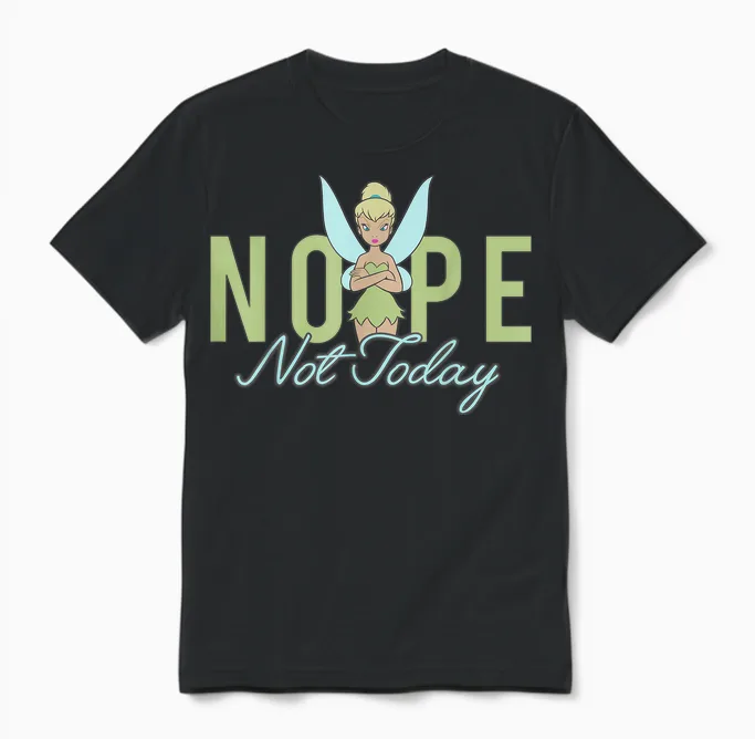 Disney Peter Pan Tinker Bell Nope Not Today Short Sleeve Unisex T-Shirt in Black