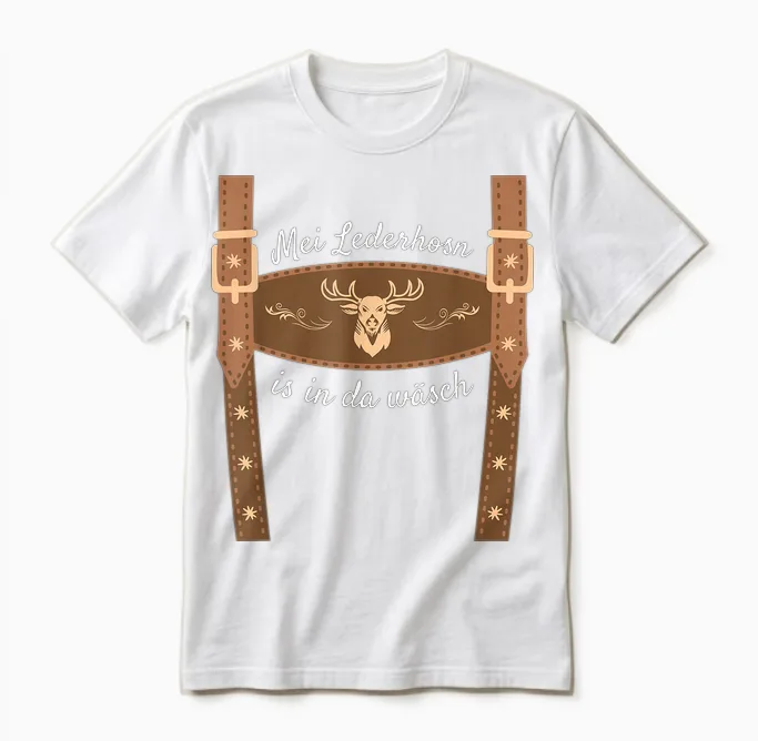 Trachtenshirt Dirndl Ersatz Shirt Bayrische Tracht Mei Lederhosn Is in Da Wasch, Leather Trousers, Replacement Lederhosn T-Shirt, Black, Short Sleeve Unisex T-Shirt in White
