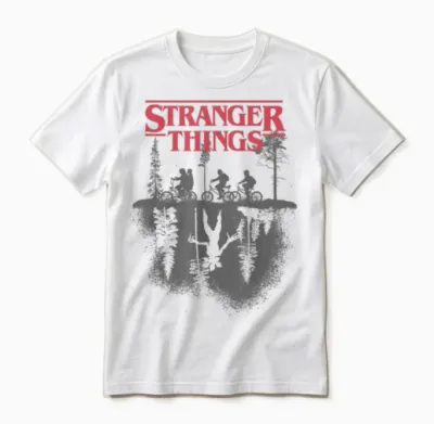 Stranger Things Silhouette Forest Logo T-Shirt, White, S Unisex T-Shirt - White