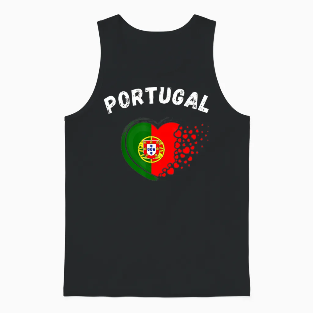 Portugal Flag Heart Outdoor Travel Portuguese to Portugal Unisex Tank Top in Black