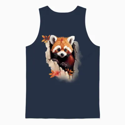 Animal Lovers Red Panda T-Shirt Wall Art, Black Unisex Tank Top - Navy