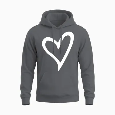 Heart White Unisex Hoodie - Charcoal