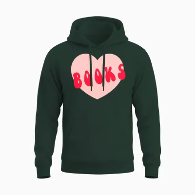 Funny I Love Books Print with Heart ,funny Reading Unisex Hoodie - Forest