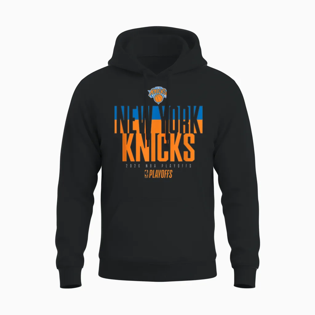 Nba Official 2026 Playoffs New York Knicks Stacked Unisex Hoodie in Black