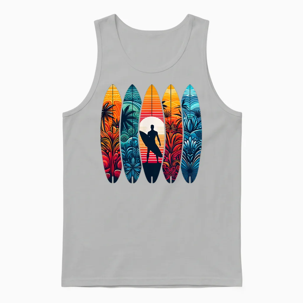 Cool Surfboard Men Women Kids Surfboard T-Shirt, Black, S Unisex Tank Top in Ash