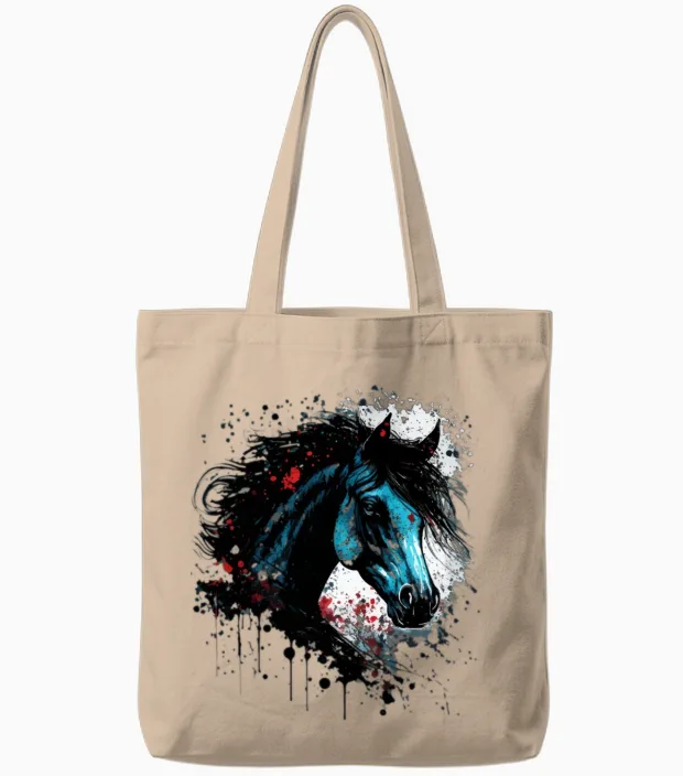Ink Splatter Horse - Lovers Tote Bags in Natural
