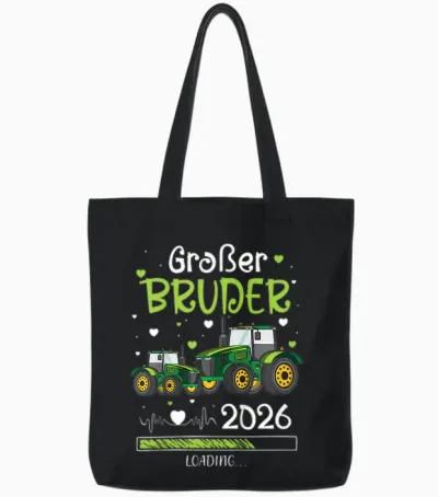 Children's T-Shirt with German Text "ich Werde Großer Bruder 2026" (german Language) Tote Bags - Black