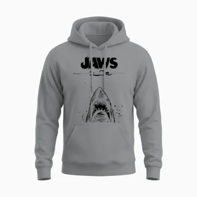 Jaws 50th Anniversary Poster Black & White Sketch 2-Sided Unisex Hoodie - Sport Grey