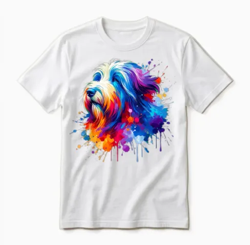 Splash Art Bearded Collie Highland Collies Unisex T-Shirt - White