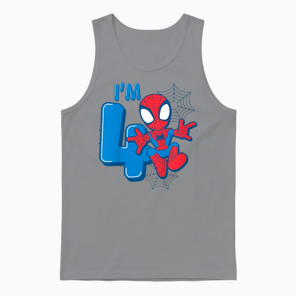 Kids Marvel Spider-Man Cute Spidey 4th Birthday I'm 4 T-Shirt, Black Unisex Tank Top in Sport Grey