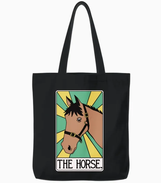The Horse Tarot Card Lovers Tote Bags in Black