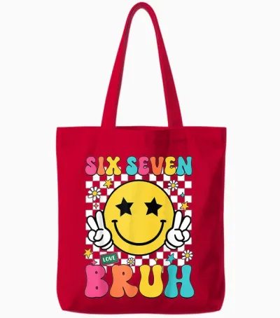 67 Meme Gen Alpha Slang 6 7 Six Seven Bruh Funny Boys Tote Bags - Red