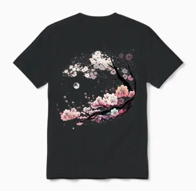 Japanese Sakura Garden Geisha Mount Fuji Cherry Blossom Unisex T-Shirt - Black
