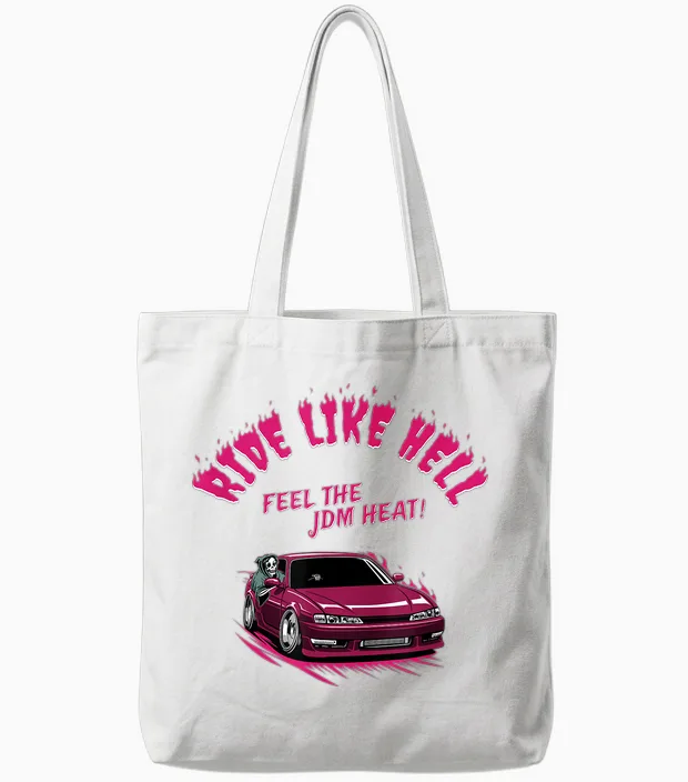 Jdm Voiture Rouge 240 S14 Avec Faucheuse – Légende Du Drift Tote Bags in White