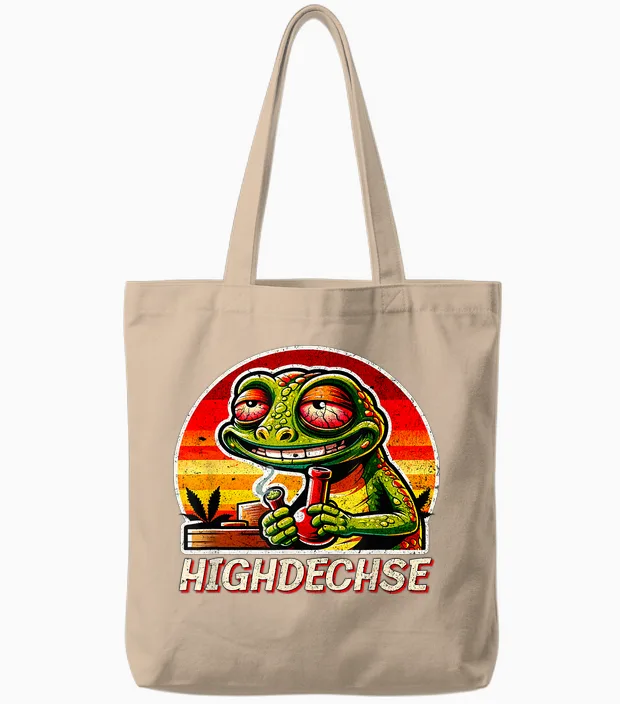 Cannabis Legalisation Kiffen Funny Lizard T-Shirt, Black Tote Bags in Natural