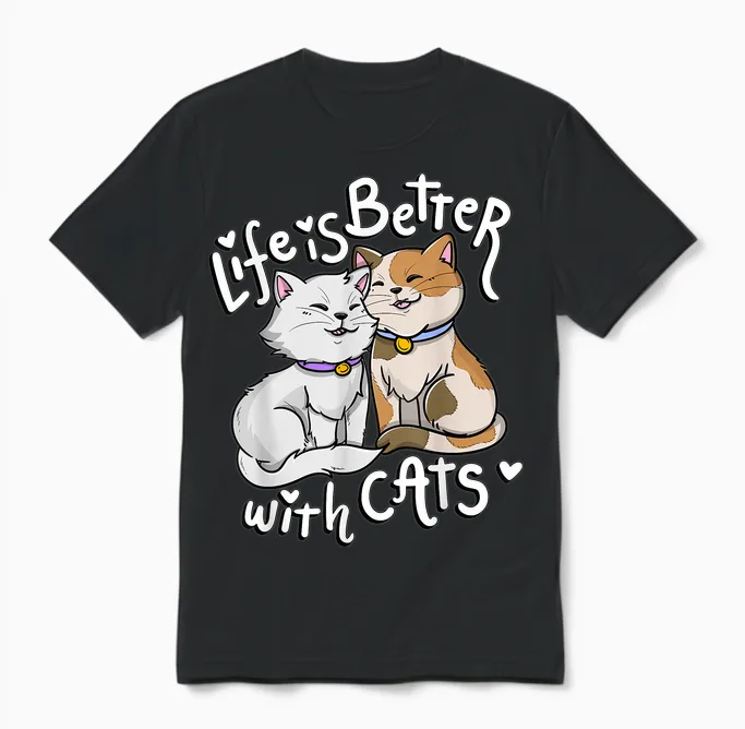 Valentine's Cat Lover Life Is Better with Cats Mother's Day T-Shirt Small Unisex T-Shirt in Black