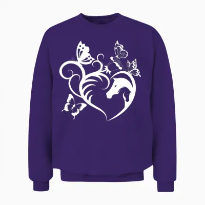 Animal Motif Horses Horse Portrait Heart Gift Unisex Sweatshirt - Purple