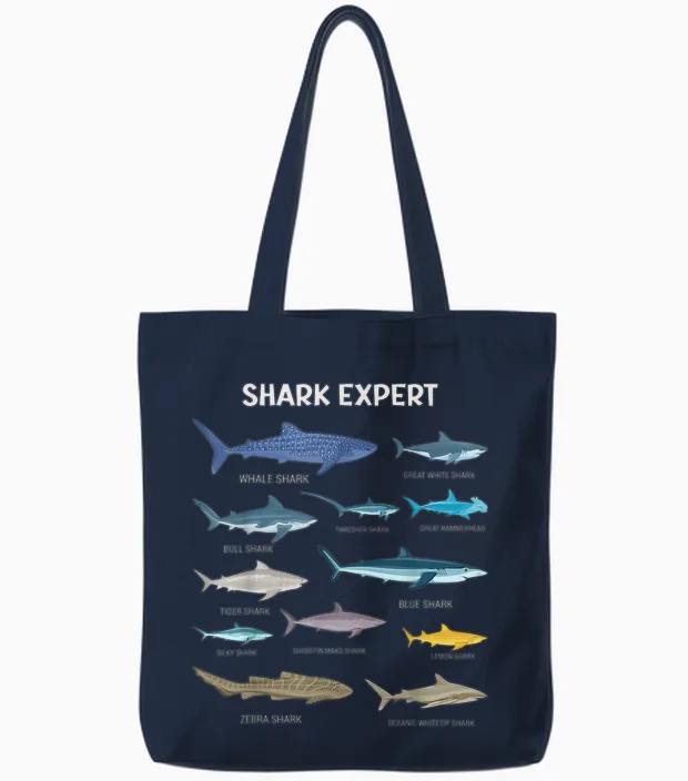 Funny Shark Tee for Men Ocean Fish Kids & Toddler Boys Shark Tote Bags in Navy