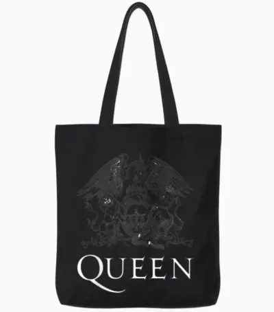 Queen Official Classic Crest Logo White T-Shirt T-Shirt, Black, S Tote Bags - Black