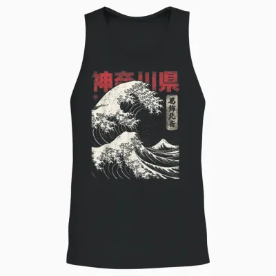 Hokusai Ukiyo-E Japan Honshu Japanese Wave Before Kanagawa T-Shirt, Black Unisex Tank Top - Black