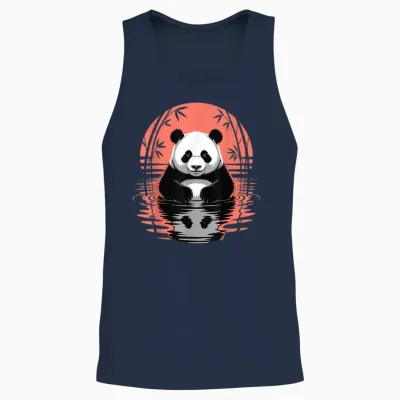 Retro Panda Bär ästhetische Grafik Herren Damen Lustiger Panda Unisex Tank Top - Navy