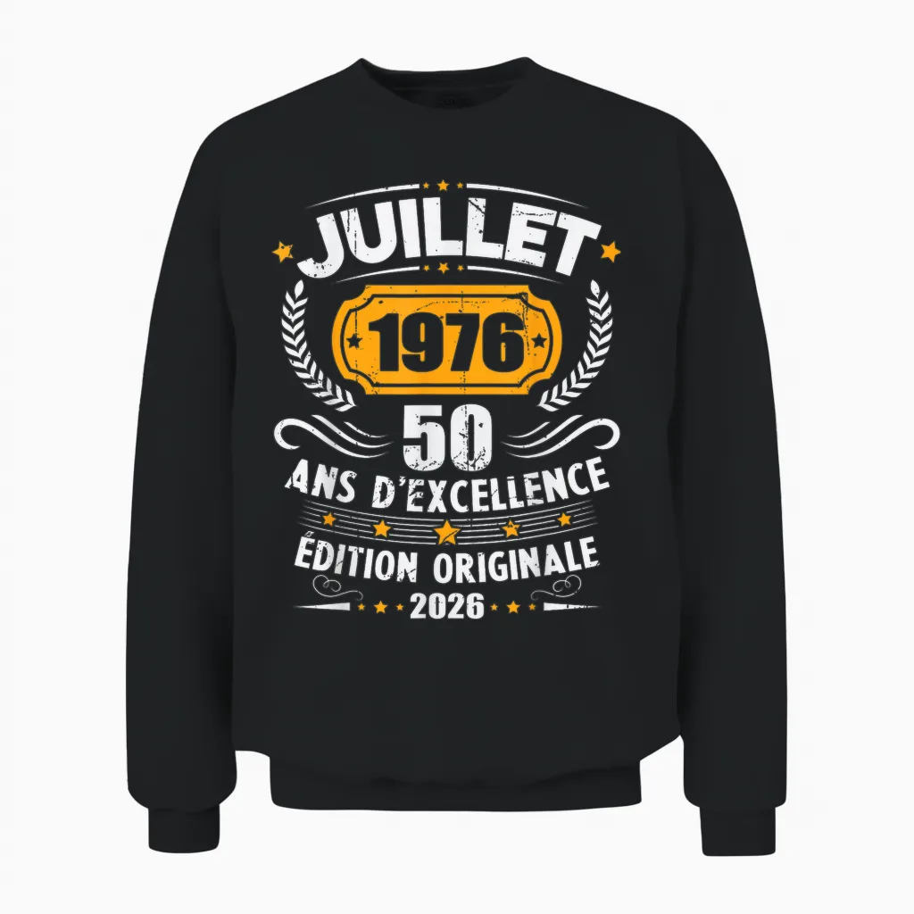 Vintage Juillet 1976 Cadeau Anniversaire 50 Ans Hommes Unisex Sweatshirt in Black