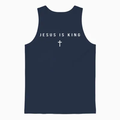 Jesus Is King Cross Christian Minimalist Religious Christ Pullover Unisex Tank Top - Navy